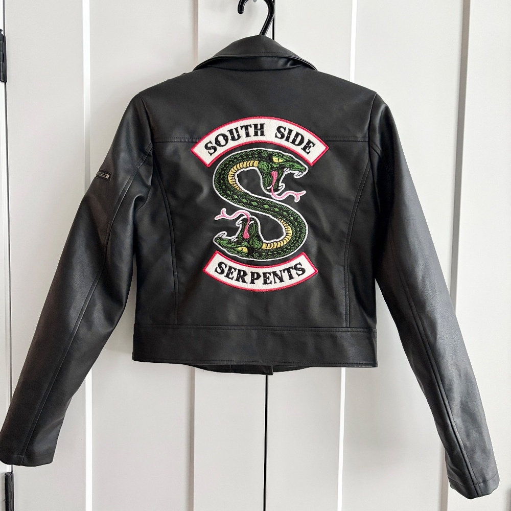 Biker Jacket, Riverdale, Southside Serpents, Faux Leather, Embroidered, Size‎ S
